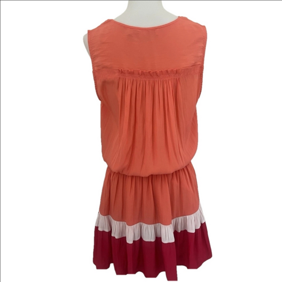 Ramy Brook Smocked Waist Mini Dress Medium Colorblock Orange Pink Summer Resort - Picture 6 of 9